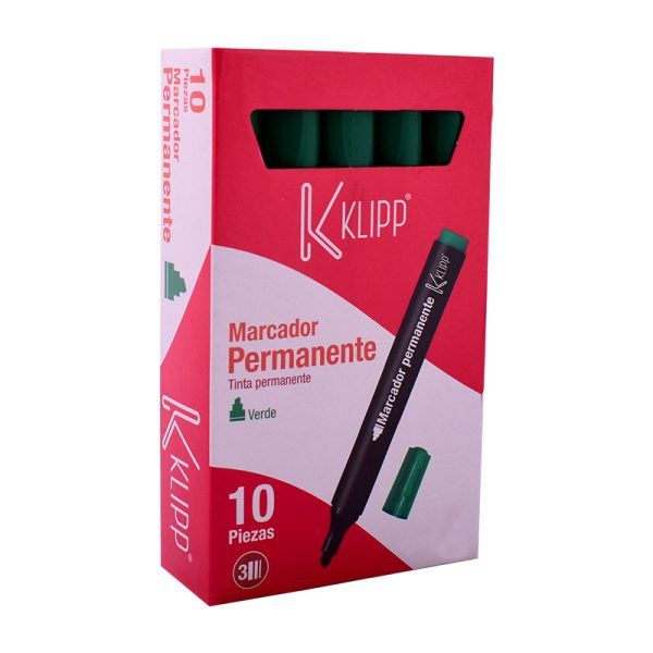 Marcador permanente verde caja 10 unidades Klipp